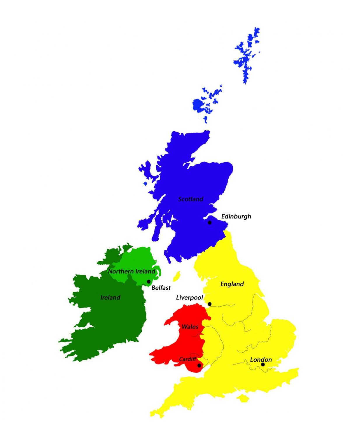 Mapa de capitales del Reino Unido (UK)
