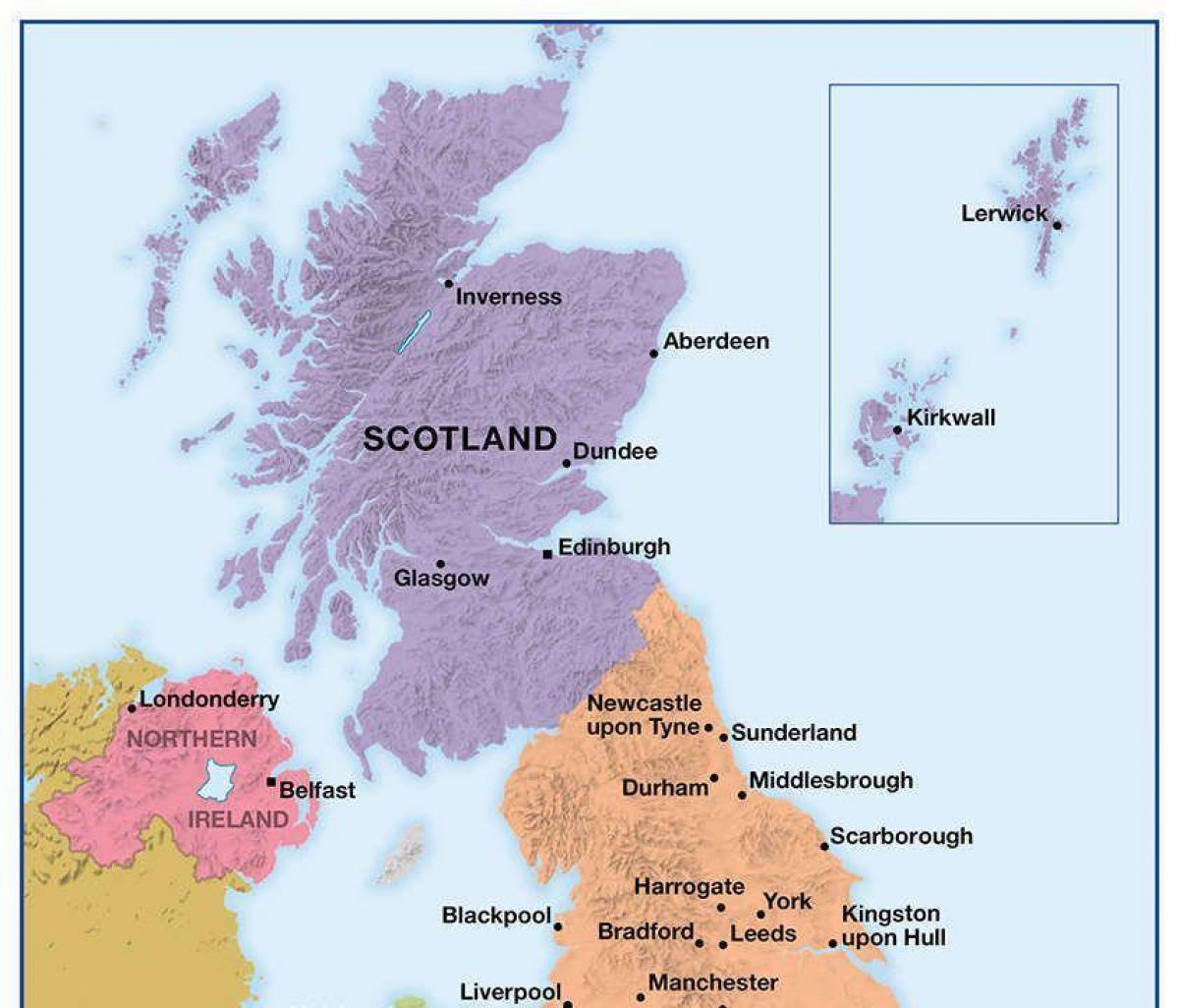 Mapa del norte del Reino Unido (UK)