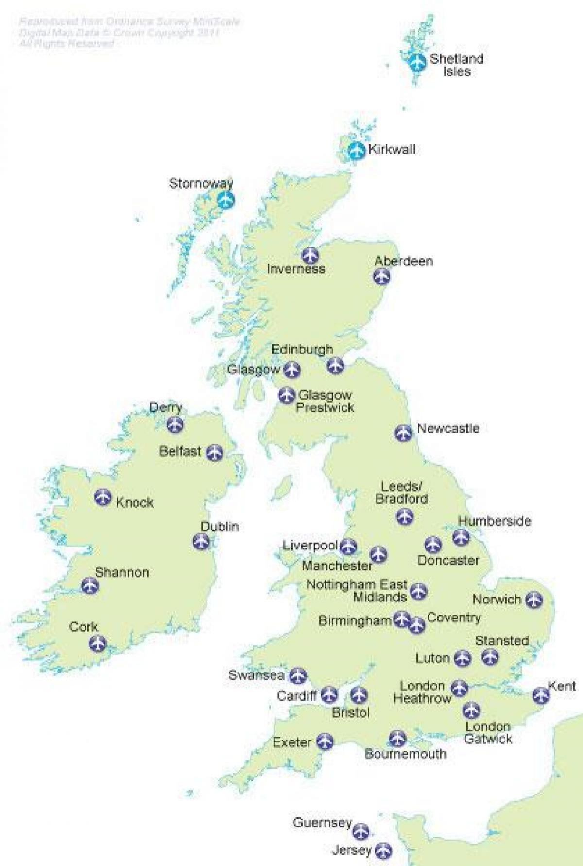 Mapa de los aeropuertos del Reino Unido