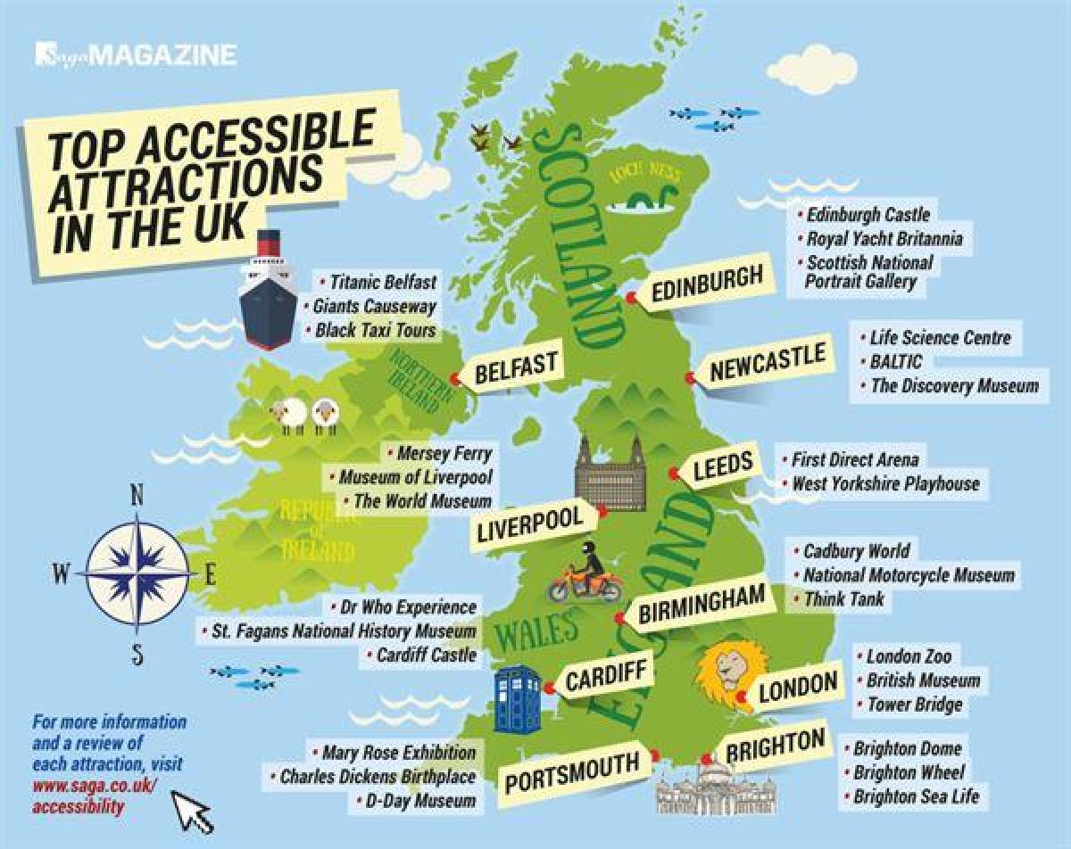 Mapa de atracciones turísticas de Reino Unido