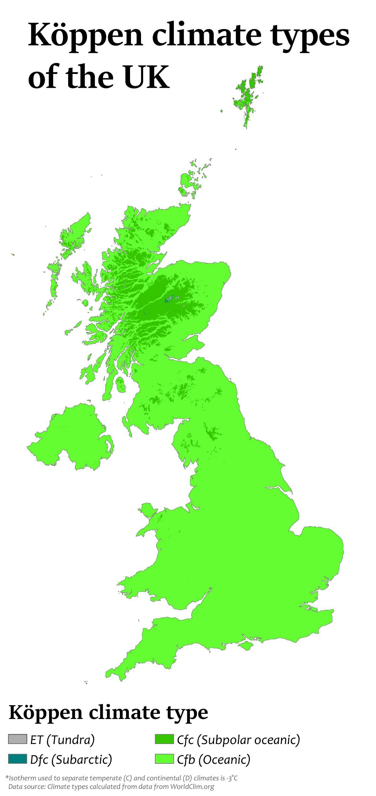 Mapa de temperatura del Reino Unido