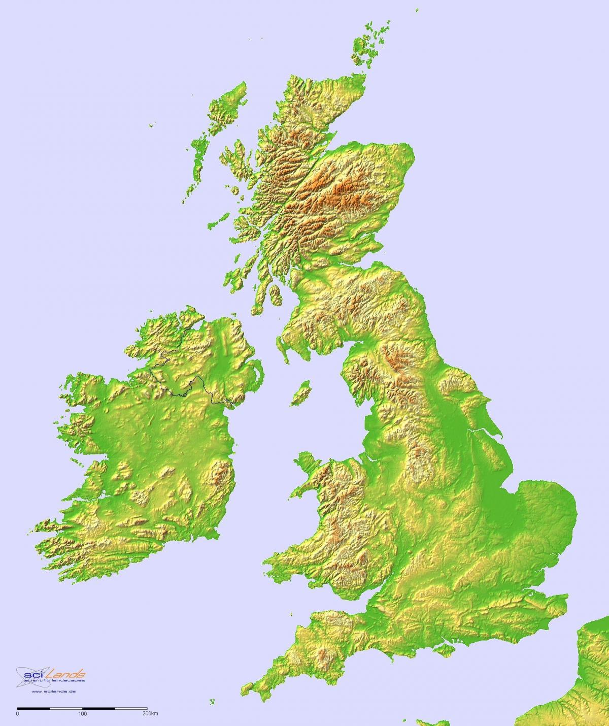 Mapa de altitud del Reino Unido (UK)