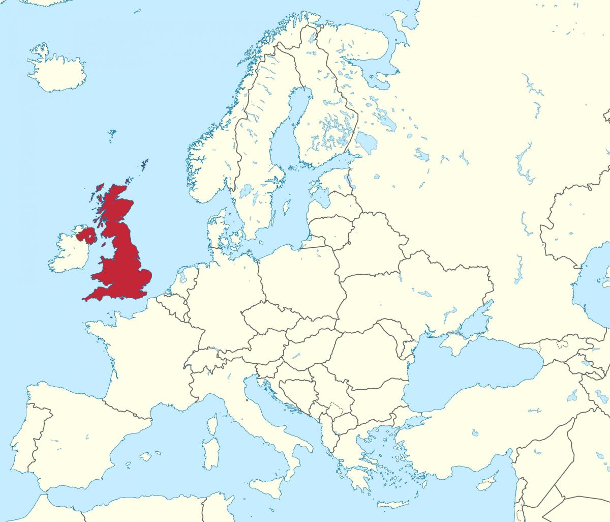 Ubicación del Reino Unido (UK) en el mapa de Europa