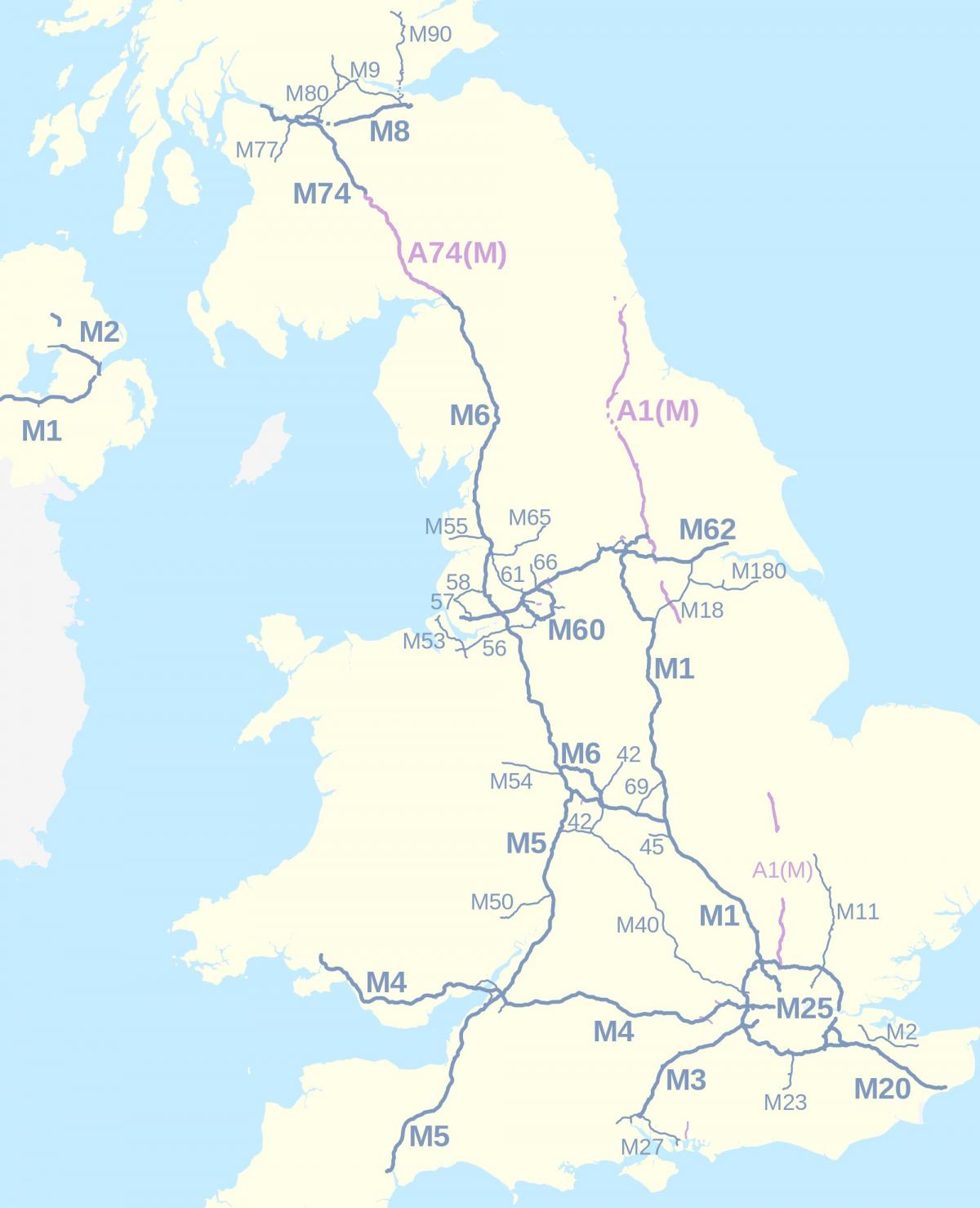 Mapa de autopistas del Reino Unido (UK)