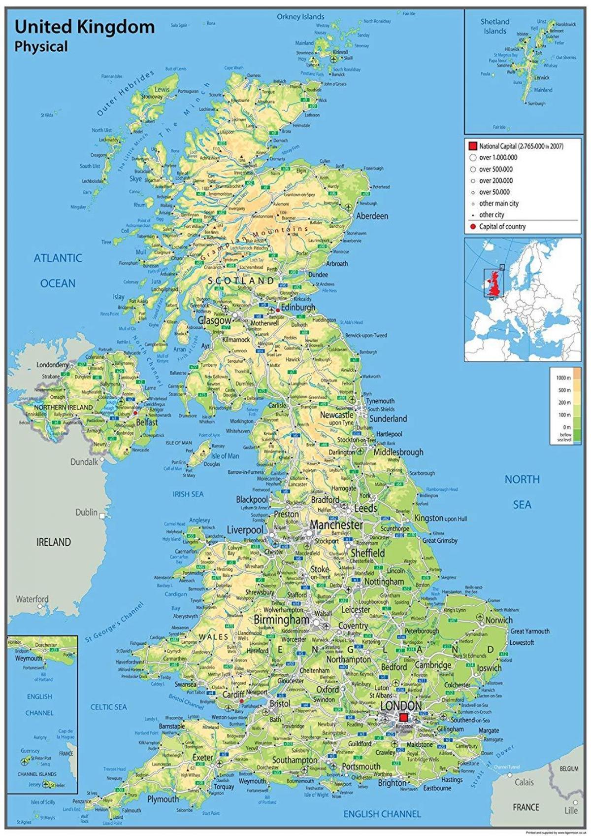 Mapa de relieve del Reino Unido (RU)