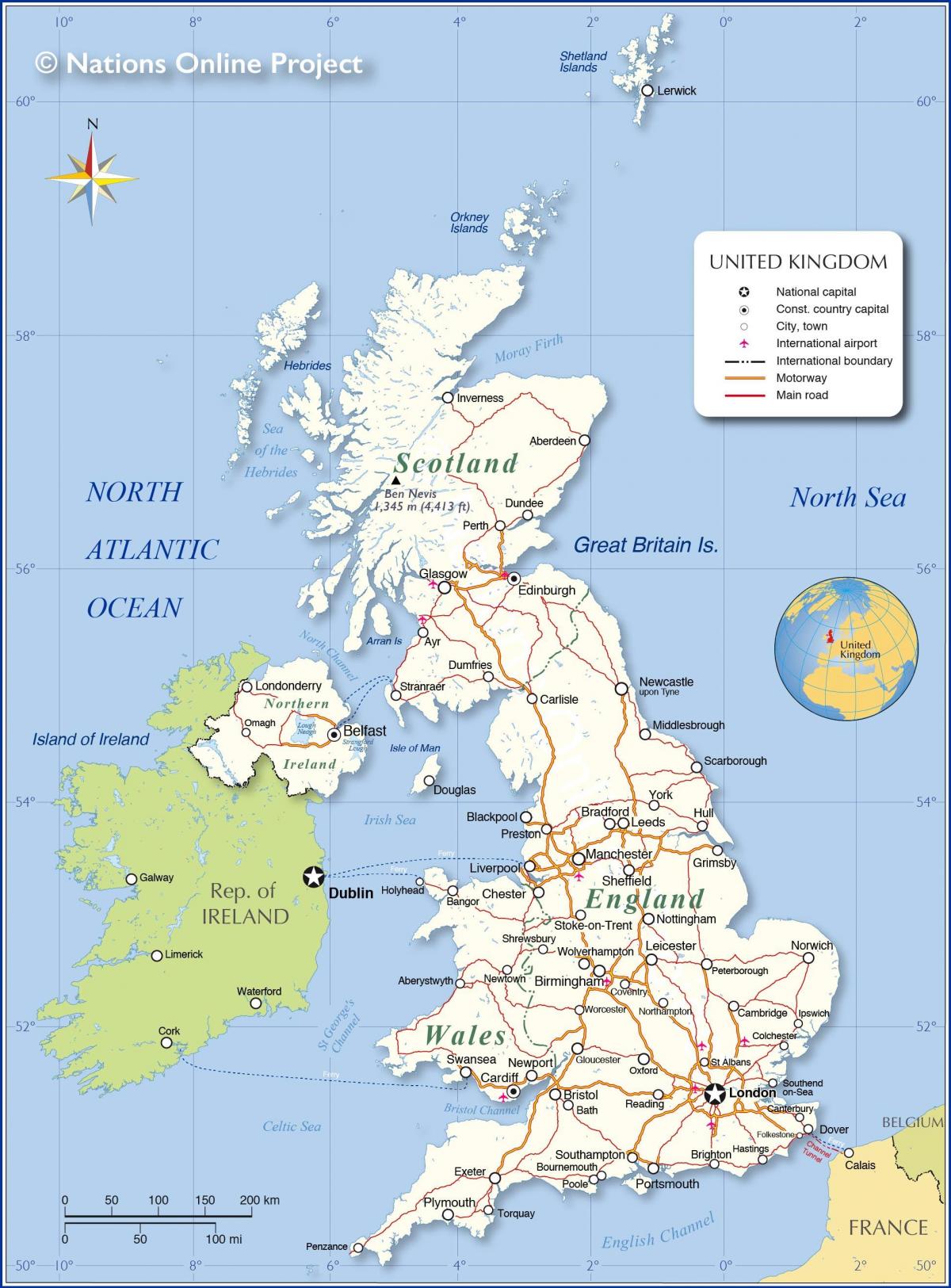 Mapa del país Reino Unido (UK)