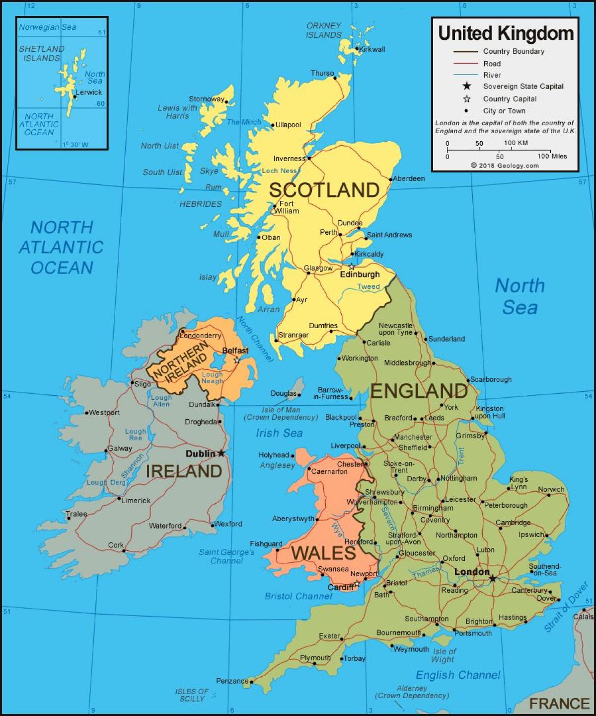 Mapa administrativo del Reino Unido (UK)