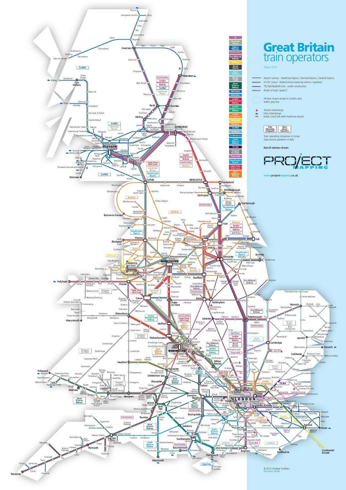 Mapa de las líneas de tren del Reino Unido (UK)