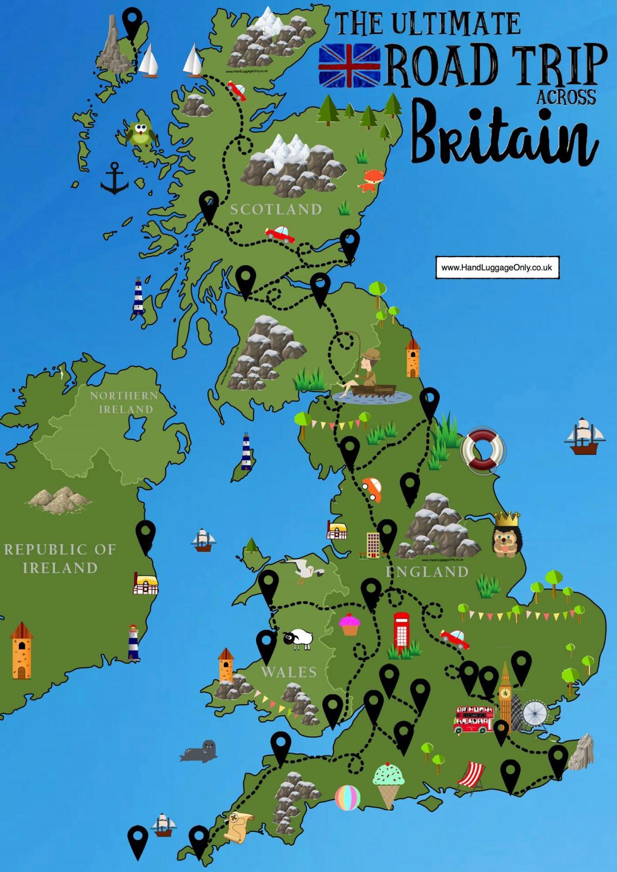 Mapa de viaje del Reino Unido