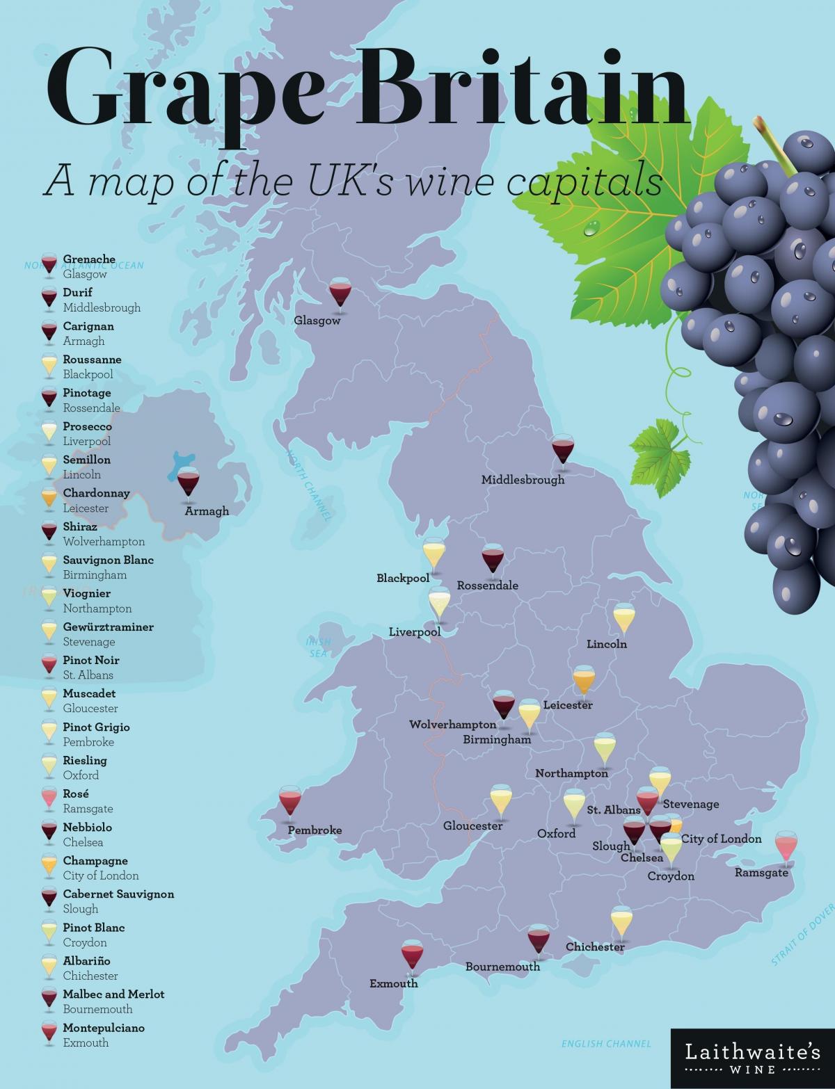 Mapa de viñedos del Reino Unido (UK)